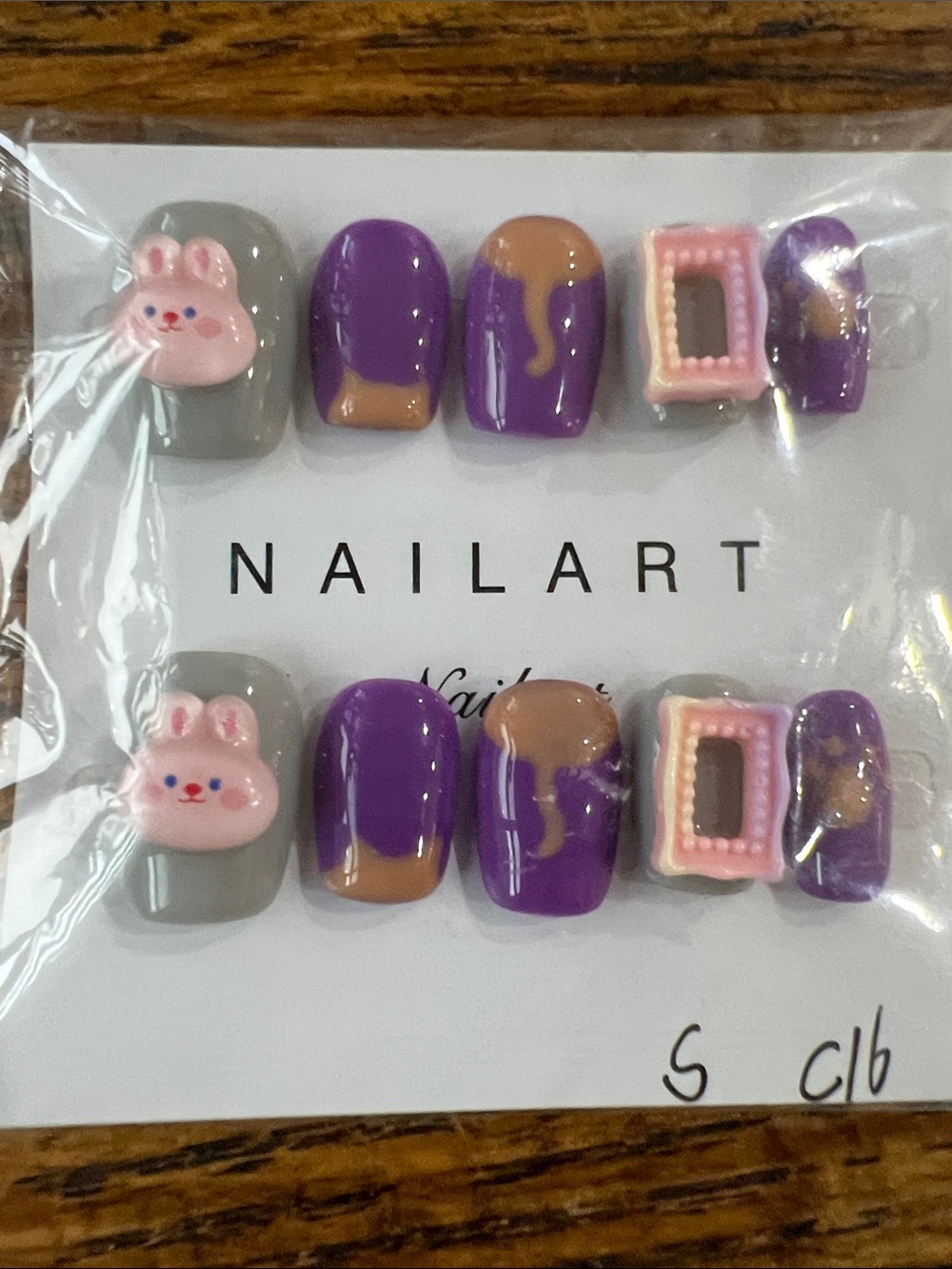 Cute 3D Bunny Nail Set in Purple, Gray & Taupe